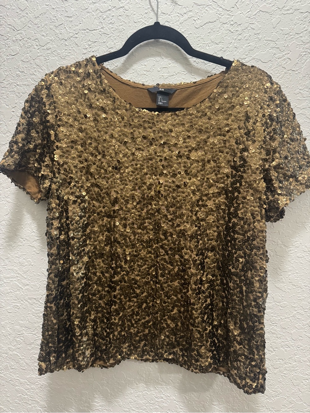 H%M Gold Sequin Short-Sleeve Women's Top